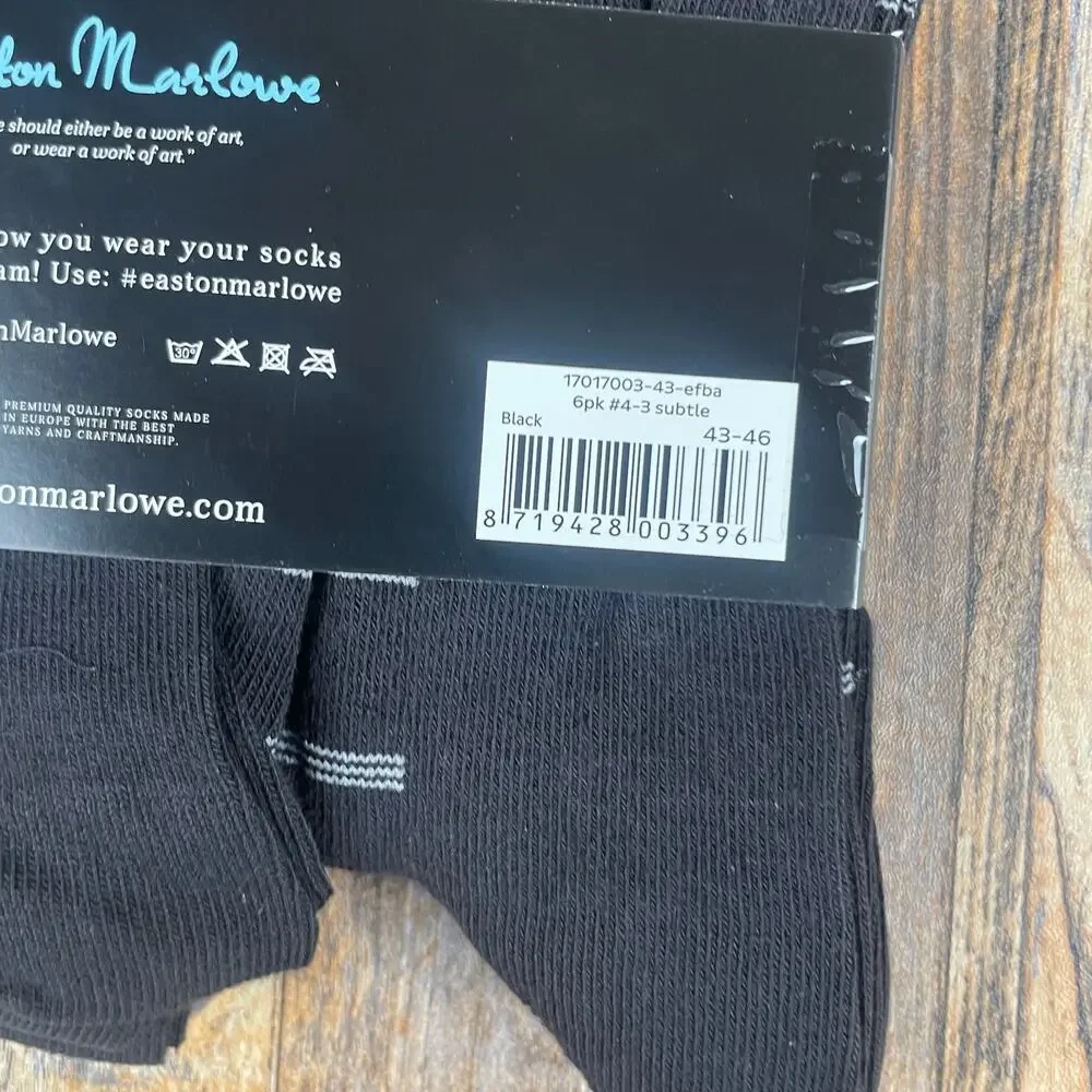 EASTON MARLOWE Men's Shoe Size 10-13 Black White Cotton Polyamide Elastane 6PK